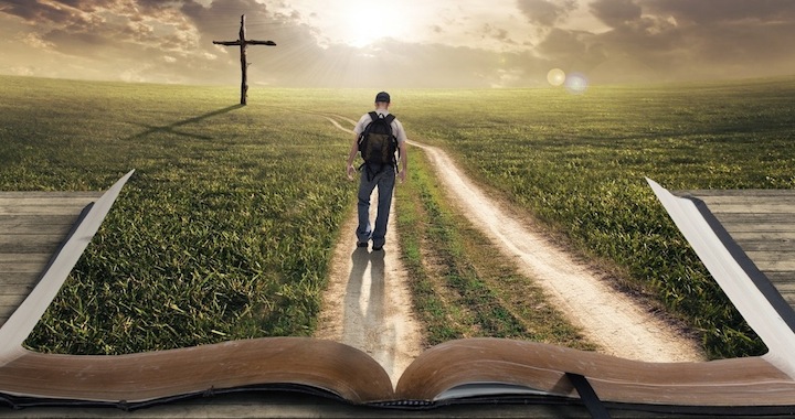Man walking on Bible